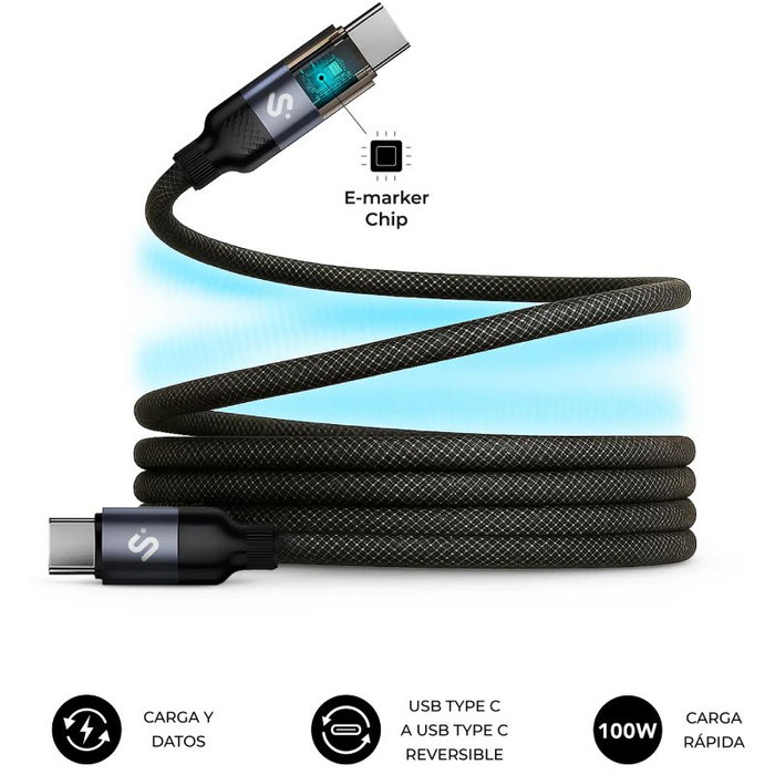 Subblim Cable PowerMag LED 100W USB-C a USB-C, 2m, Negro Subblim Cable PowerMag LED 100W USB-C a USB-C, 2m, Negro